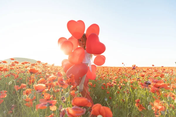 Happy Woman Holding Balloons Nature High Quality Photo — Stock Photo, Image