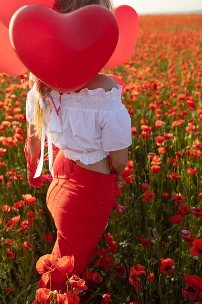 Happy Woman Holding Balloons Nature High Quality Photo — Stock Photo, Image