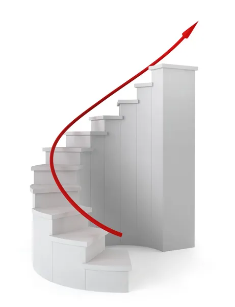 Red arrow moving upstairs — Stock Photo, Image