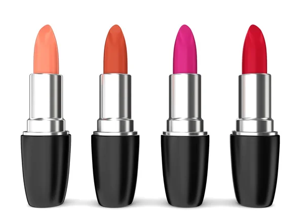 Conjunto de lápices labiales. Cuatro colores diferentes — Foto de Stock