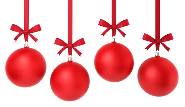 Four hanging christmas balls with nice bow — Stock Photo, Image