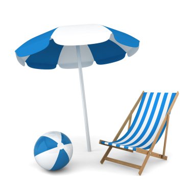 Beach umbrella, chair and ball clipart
