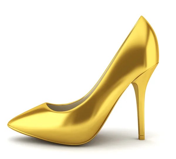 Goldener Schuh mit hohem Absatz — Stockfoto