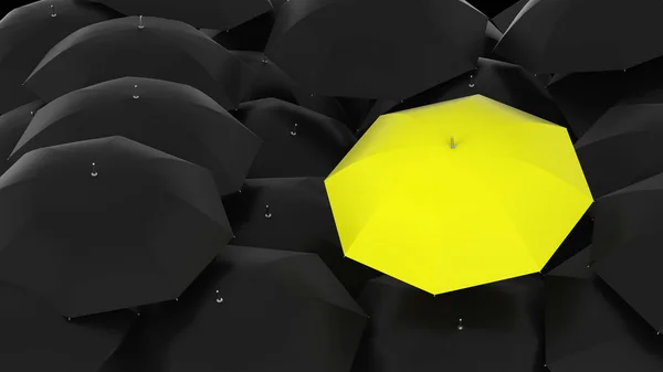 许多雨伞是一个独特的概念 3D说明 — 图库照片
