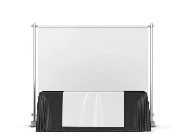 Blank Tradeshow Bordsduk Med Löpare Och Bakgrund Banner Mockup Illustration — Stockfoto