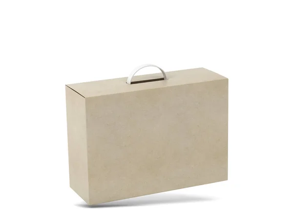 Caja Embalaje Blanco Con Asa Ilustración Aislada Sobre Fondo Blanco — Foto de Stock