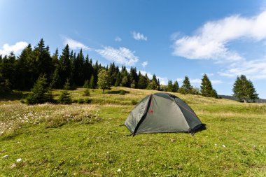çayır üzerinde çadır.