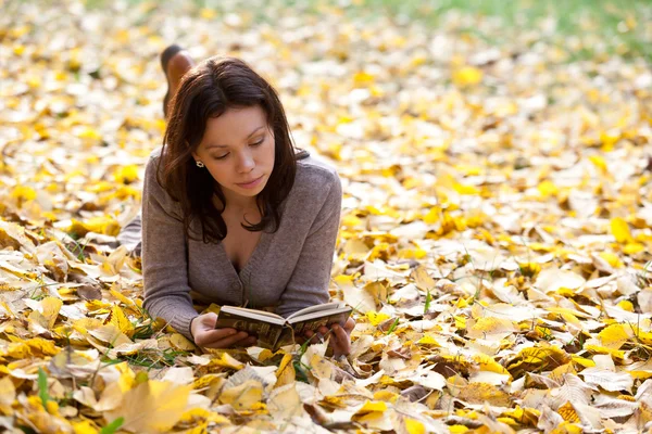 Cute girl with autumn background. — Stock Photo, Image