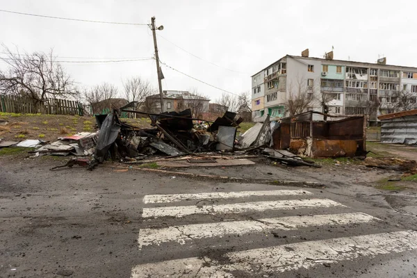 Kyiv Region Ukraine 2022 Irpin Bucha Demidov キエフ郊外のロシア軍の都市 ロシアの戦争犯罪によって破壊された民間人の家 — ストック写真