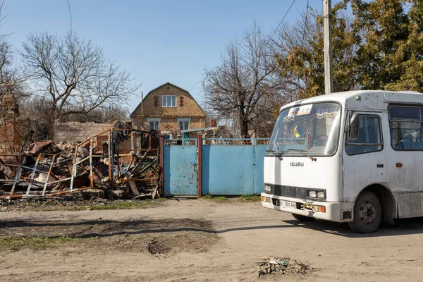 Borodyanka Ukraine April 2022 Chaos Devastation Streets Borodyanka Result Attack — Stock Photo, Image