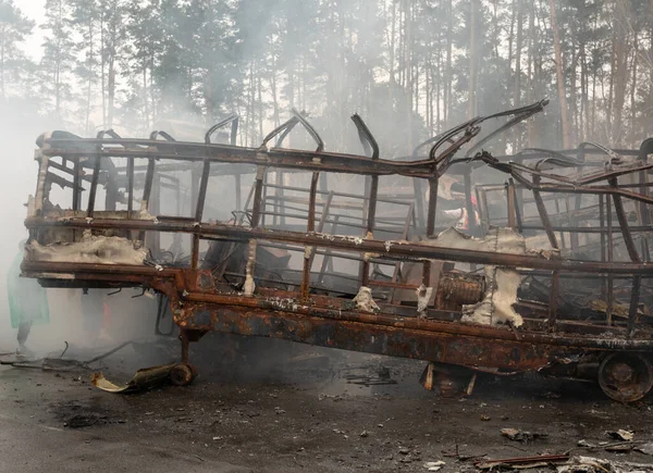 Wielu Zastrzeliło Zniszczyło Samochody Cywilów Cmentarzu Samochodowym Irpin Ukrainie Wojna — Zdjęcie stockowe