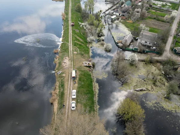 Zaplavená Vesnice Demidov Důsledku Výbuchu Přehrady Během Útoku Ruské Armády — Stock fotografie