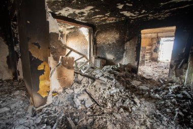 Irpin, Kyiv Region, Ukraine - 22.04.2022: Destroyed central house of culture in Irpin as a result of the attack of russian invaders. War in Ukraine.