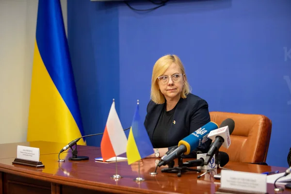 Kyiv Ukraine May 2022 Press Conference Minister Climate Environment Poland 스톡 사진