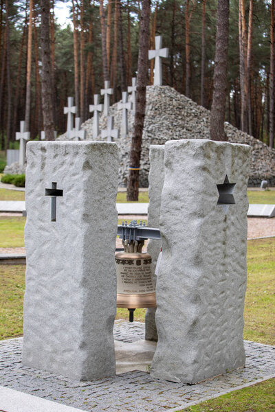 Bykivnia, Ukraine  May 15, 2022: The ceremony of Ukrainian and Polish delegations of honoring the memory of victims of Stalinist repressions at the Polish military cemetery in Bykovna near Kyiv.