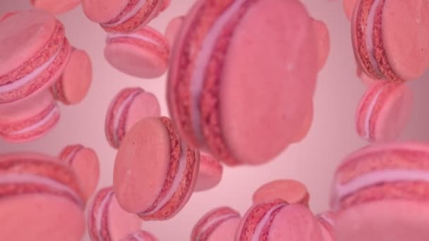 Traditionelle Französisch Rosa Macarons Fallen Herunter Nahtloses Video Zeitlupe — Stockvideo