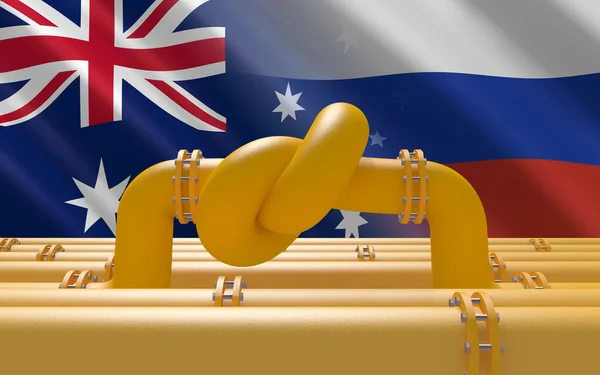 Газопровід Паливному Газі Вузлом Задньому Плані Австралійських Російських Прапорів Промислові — стокове фото