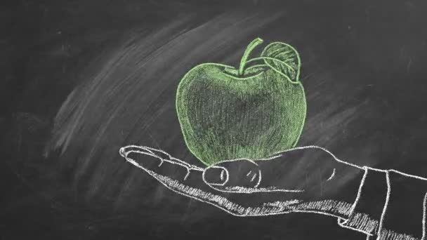 Manzana en mano. Ilustración animada. — Vídeos de Stock