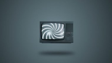 Hipnotik spiral TV ekranlarında. Medyanın insanlar üzerindeki etkisi kavramı. Yayın, yanlış bilgi, aldatmaca, propaganda, beyin yıkama, bilgi ve yanlış bilgilendirme kavramı.