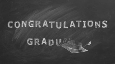 Congratulations graduates. Animated chalkboard illustration.