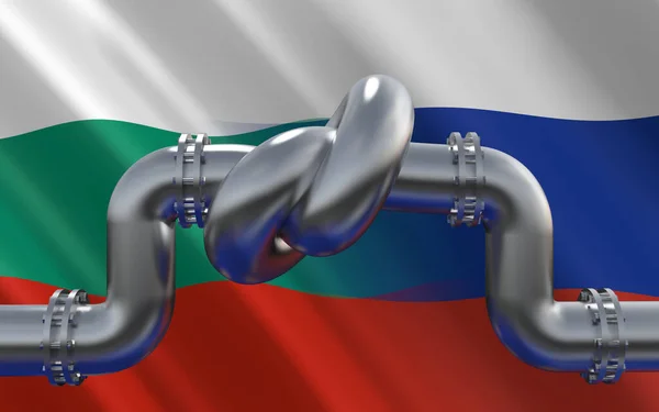 Fuel Gas Pipeline Knot Background Bulgarian Russian Flags Industrial Economic — стокове фото