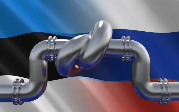 Fuel Gas Pipeline Knot Background Estonian Russian Flags Industrial Economic — стокове фото