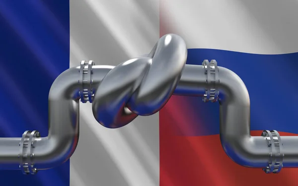 Fuel Gas Pipeline Knot Background France Russian Flags Industrial Economic — Stock Photo, Image