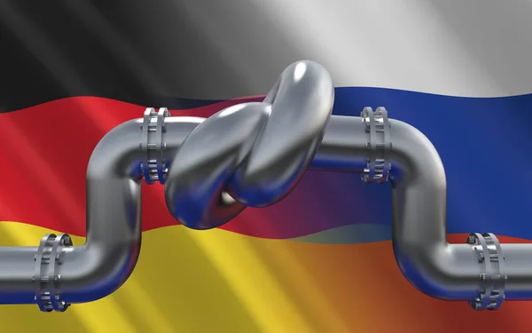 Fuel Gas Pipeline Knot Background Germany Russian Flags Industrial Economic — Stockfoto