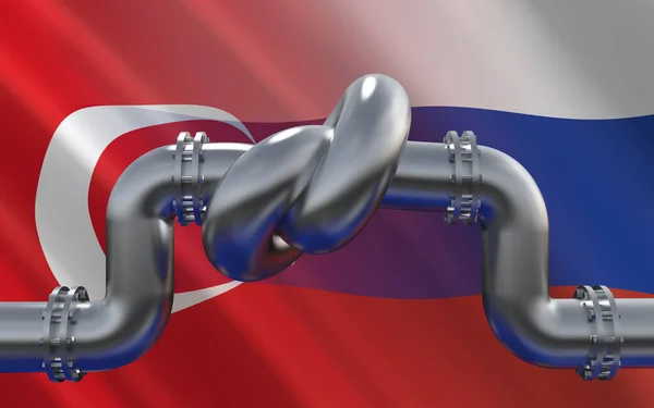 Fuel Gas Pipeline Knot Background Turkish Russian Flags Industrial Economic — стокове фото