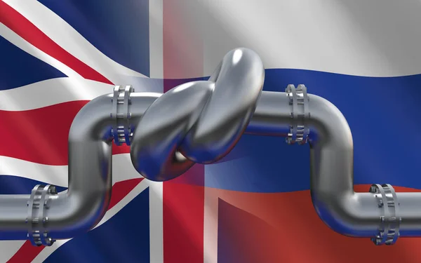Fuel Gas Pipeline Knot Background Russian Flags Industrial Economic Sanctions — стокове фото