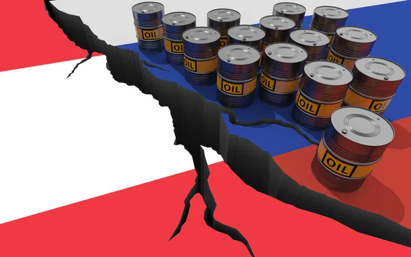 Oil Barrels Background Flags Russia Austria World Financial Sanctions Russian — Photo