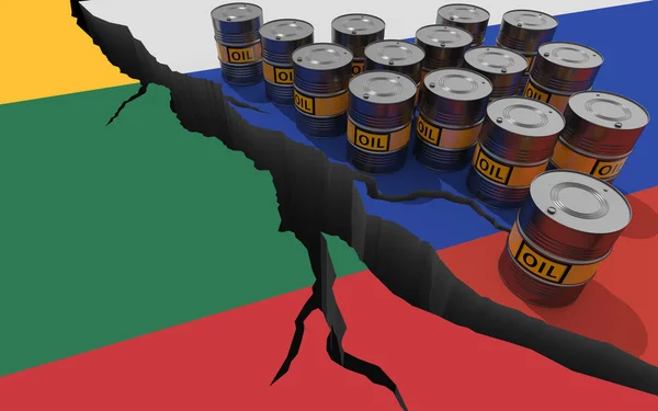 Oljefat Bakgrunden Flaggorna Ryssland Och Litauen Världsekonomiska Sanktioner Mot Rysk — Stockfoto