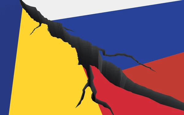 Флаги Российской Федерации Румынии Фоне Трещин Кризис Отношениях Между Странами — стоковое фото