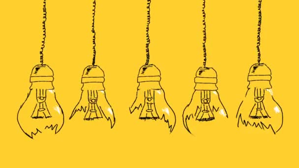 Набір Лампочок Намальованих Жовтому Тлі Натхнення Мотивації Вигорання Виснаження Від — стокове відео