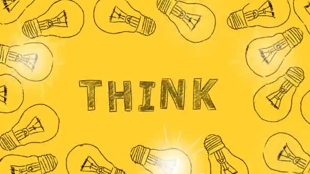 Подумайте Лампочки Рука Намальована Жовтому Тлі Концепція Мозкового Штурму Концепція — стокове відео