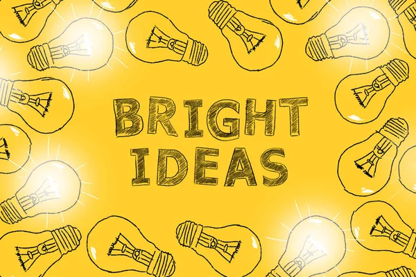 Bright ideas. Row of light bulbs hand drawn on a yellow background. Concept of brainstorming. Idea concept.