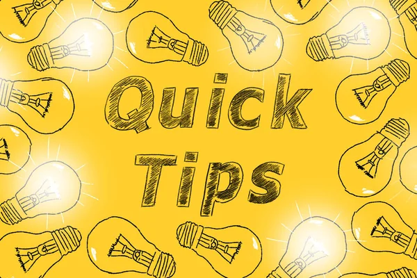 Quick Tips Light Bulbs Yellow Background Concept Idea Advice — Stock Photo, Image