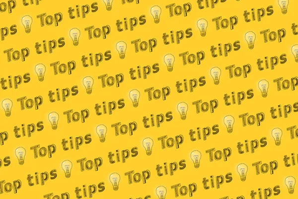 Quick Tips Light Bulbs Yellow Background Concept Idea Advice — Stock Photo, Image