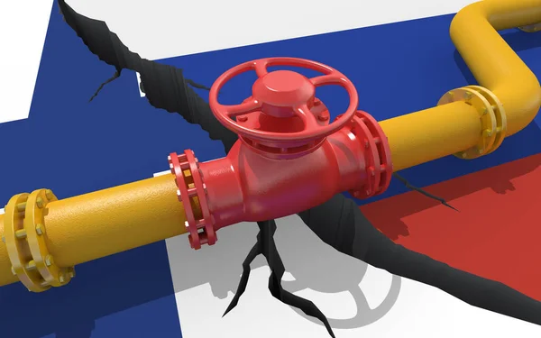 Gas Oil Pipeline Valve Background Flags Russia Finland Financial Sanctions — Stock Photo, Image