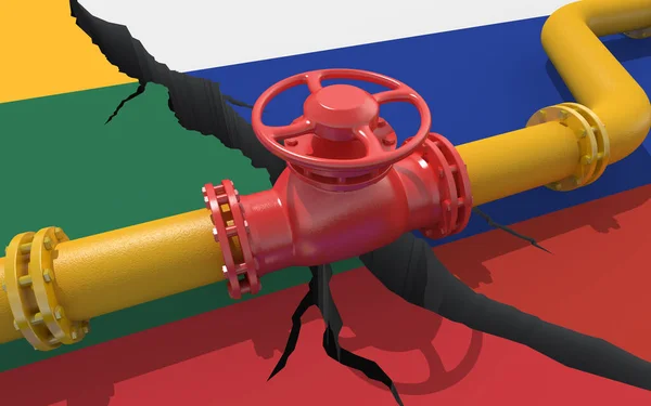 Газопровід Або Нафтопровід Клапаном Задньому Плані Прапорів Росії Литви Фінансові — стокове фото
