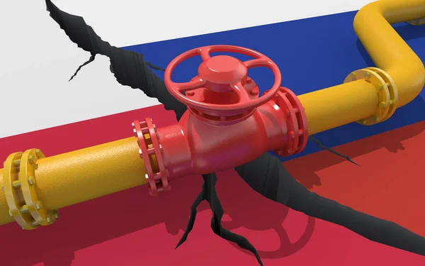 Gas Oil Pipeline Valve Background Flags Russia Poland Financial Sanctions — Stockfoto