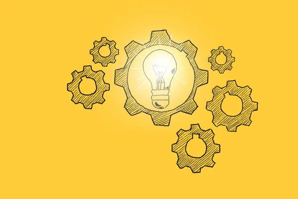 Human Brain Build Out Cogs Gears Illustration Yellow Background Concept — Stockfoto