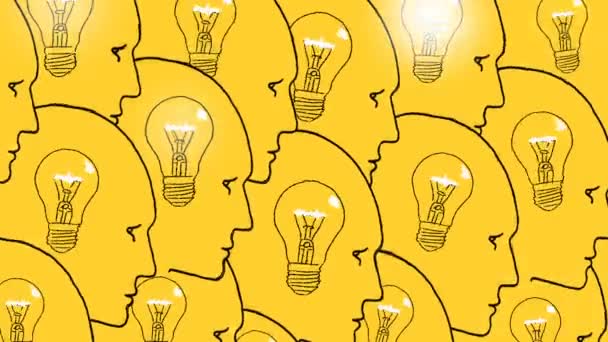 Profiles Human Heads Light Bulbs Concept Collective Thinking Creativity Teamwork — Stock Video