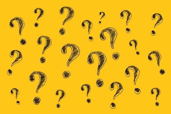 Question marks on yellow. Ask for help. FAQ concept. Asking questions.
