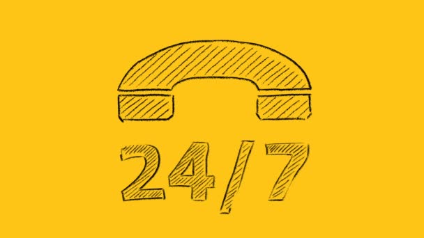 Phone Icon Lettering Drawn Yellow Contact Centre Call Centre Service — Vídeos de Stock