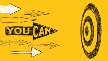 You Can. Many different arrows and target. Business motivational inspirational quotes. Illustration hand drawn on yellow. Concept of ability, motivation, possibility. Seamless loop video
