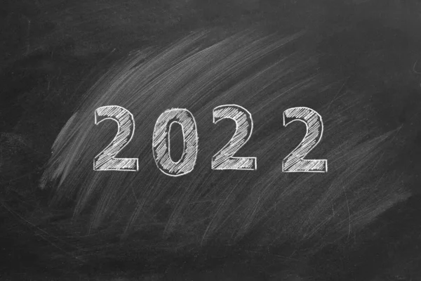 Hand Drawn Text 2022 Blackboard Happy New Year — Stock Photo, Image