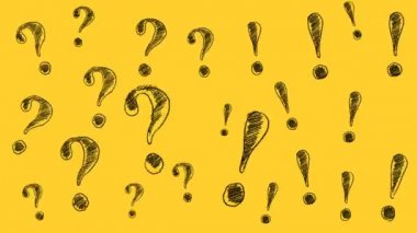 Sol tarafta el işaretleri ve sağ tarafta ünlem işaretleri var. SSS veya tartışma konsepti.