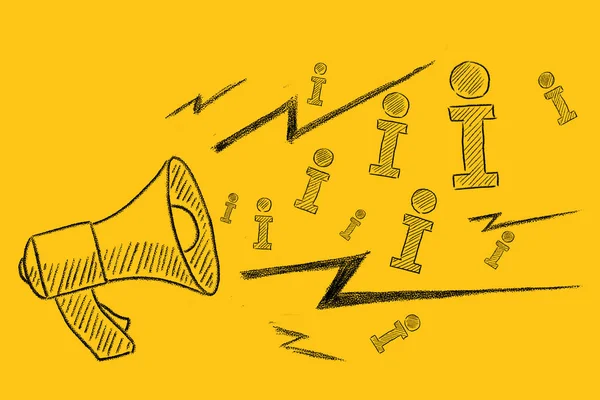 Megaphone Info Icons Yellow Faq Concept Important Announcement Hand Drawn — 스톡 사진