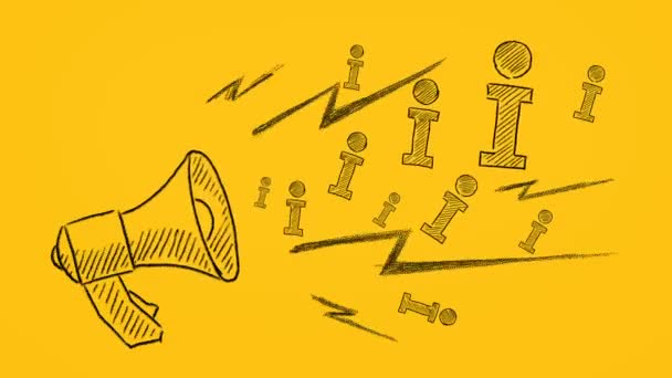 Megaphone Info Icons Hand Drawn Yellow Faq Concept Important Announcement — 비디오